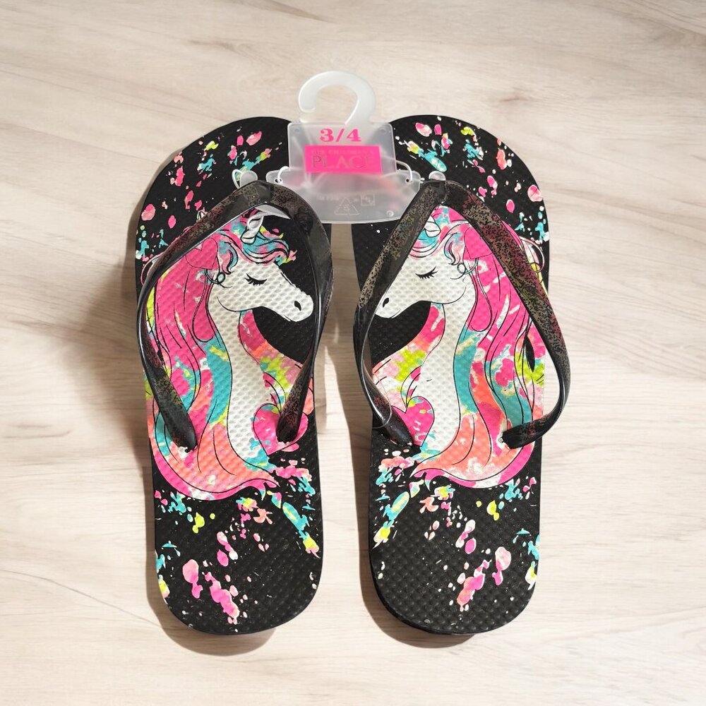 Girls Children Place Black Slippers Size 3/4